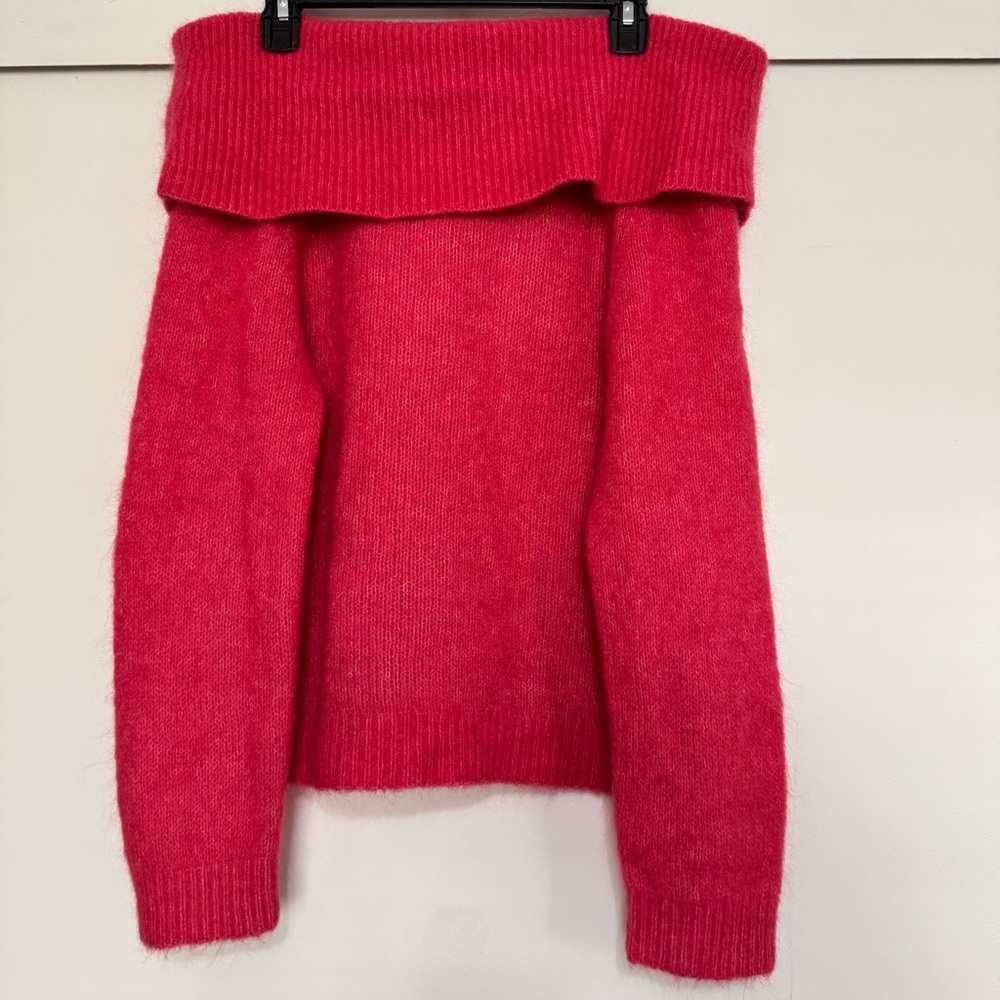 Sezane Aurore Jumper Pop Pink Knit Wool Off Shoulder Sweater - Picture 6 of 9